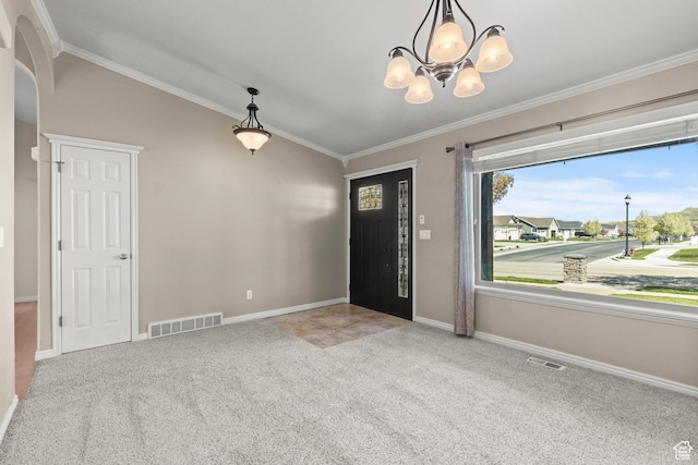 880 E 300 S, Smithfield, UT 84335 - foyer entrance with baseboards, ornamental molding, carpet flooring, and visible vents