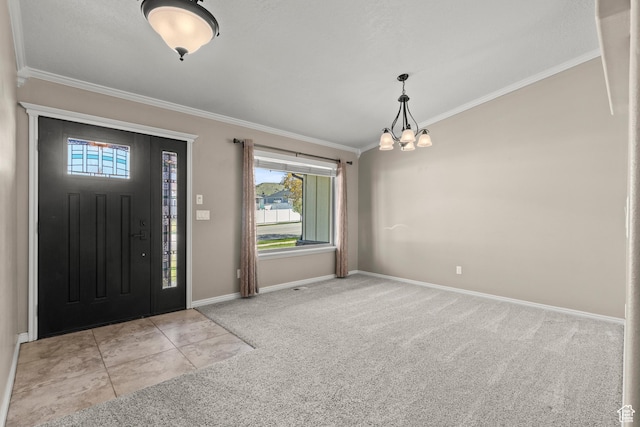 880 E 300 S, Smithfield, UT 84335 - carpeted entryway with baseboards, ornamental molding, and a notable chandelier
