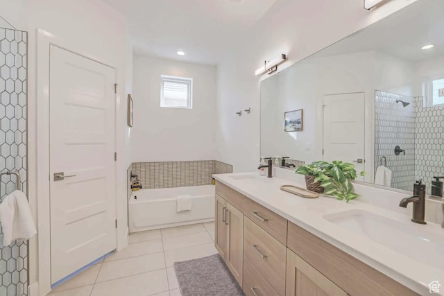 1240 E Villa Way Unit 64, Washington, UT 84780 - bathroom with a bath, a stall shower, tile patterned flooring, and a sink