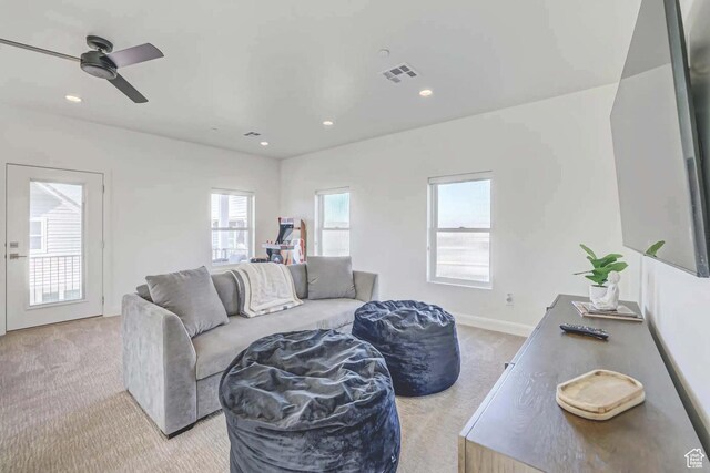 1240 E Villa Way Unit 64, Washington, UT 84780 - living area featuring carpet, visible vents, baseboards, and recessed lighting