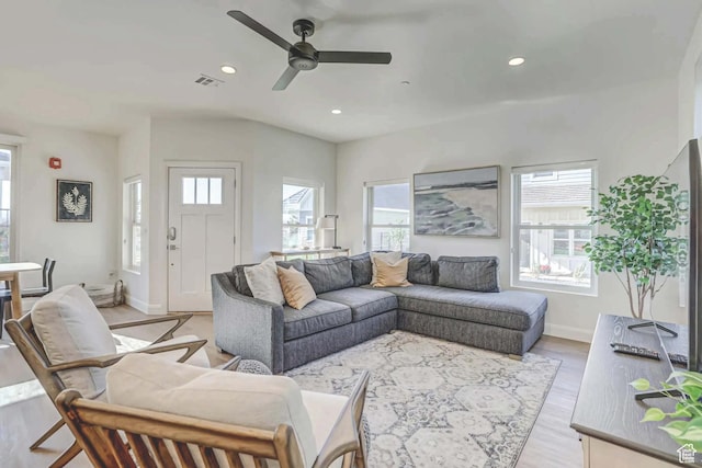 1240 E Villa Way Unit 64, Washington, UT 84780 - living room with light wood finished floors, a wealth of natural light, visible vents, and recessed lighting