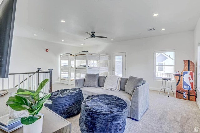 1240 E Villa Way Unit 64, Washington, UT 84780 - carpeted living room with baseboards, a ceiling fan, visible vents, and recessed lighting