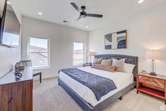 1240 E Villa Way Unit 64, Washington, UT 84780 - carpeted bedroom with a ceiling fan, recessed lighting, visible vents, and baseboards