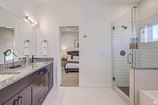 1240 E Villa Way Unit 64, Washington, UT 84780 - full bathroom with a stall shower, connected bathroom, a washtub, and a sink
