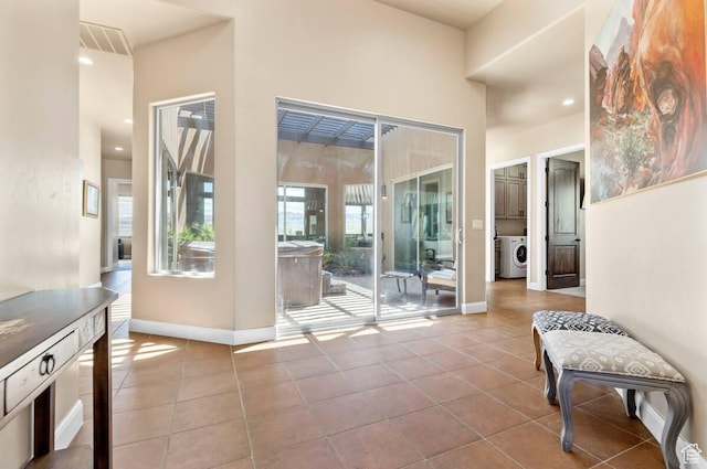 3193 S 4900 W, Hurricane, UT 84737 - doorway with recessed lighting, visible vents, washer / dryer, baseboards, and tile patterned floors