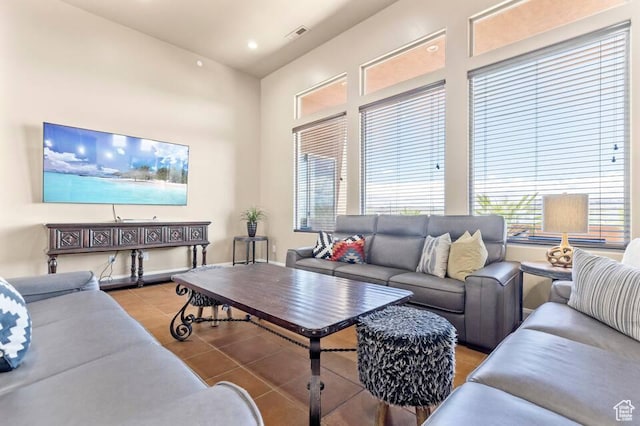 3193 S 4900 W, Hurricane, UT 84737 - living area with light tile patterned floors, visible vents, and recessed lighting