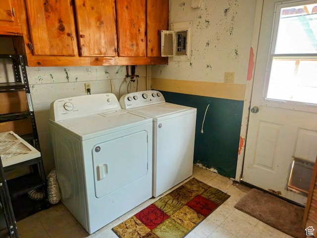 674 N 6th St, Montpelier, ID 83254 - clothes washing area featuring cabinets, electric panel, and washer and clothes dryer