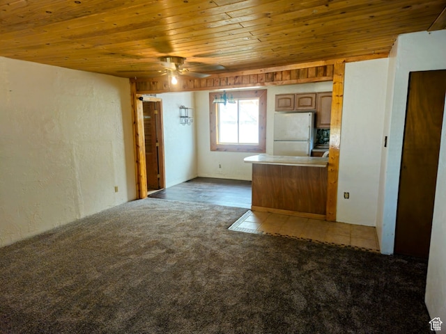 674 N 6th St, Montpelier, ID 83254 - kitchen featuring light carpet, ceiling fan, and white fridge