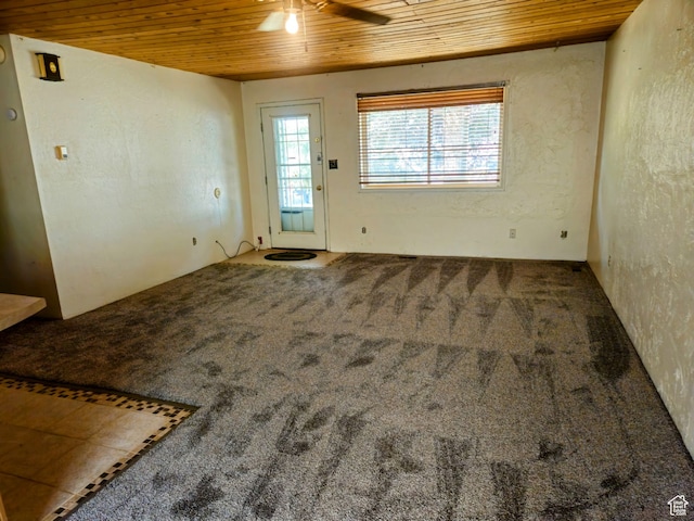 674 N 6th St, Montpelier, ID 83254 - entrance foyer featuring ceiling fan, carpet, and wooden ceiling