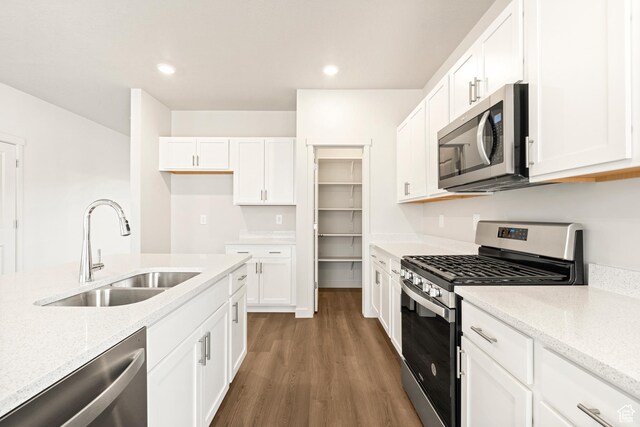 1264 N Berra Blvd Unit 133, Tooele, UT 84074 - kitchen with dark wood-type flooring, a sink, appliances with stainless steel finishes, and light stone counters