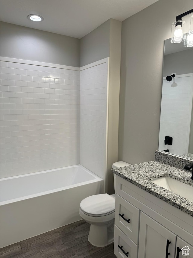 169 E 700 N Unit 14, Ephraim, UT 84627 - bathroom with vanity, wood finished floors, recessed lighting, shower / bath combination, and toilet