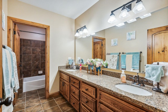 bathroom featuring tile patterned flooring, a sink, and double vanity
