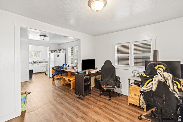 69 S Main St, Manti, UT 84642 - office area featuring a textured ceiling and light hardwood / wood-style flooring