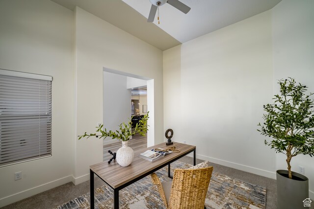 3385 S Marblewood Dr, St George, UT 84790 - office area featuring ceiling fan and carpet floors