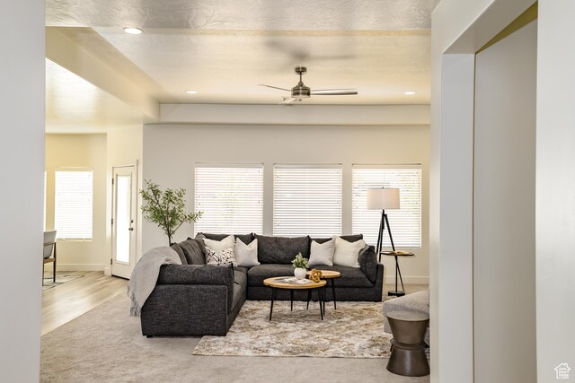 3385 S Marblewood Dr, St George, UT 84790 - living room with ceiling fan and light hardwood / wood-style floors