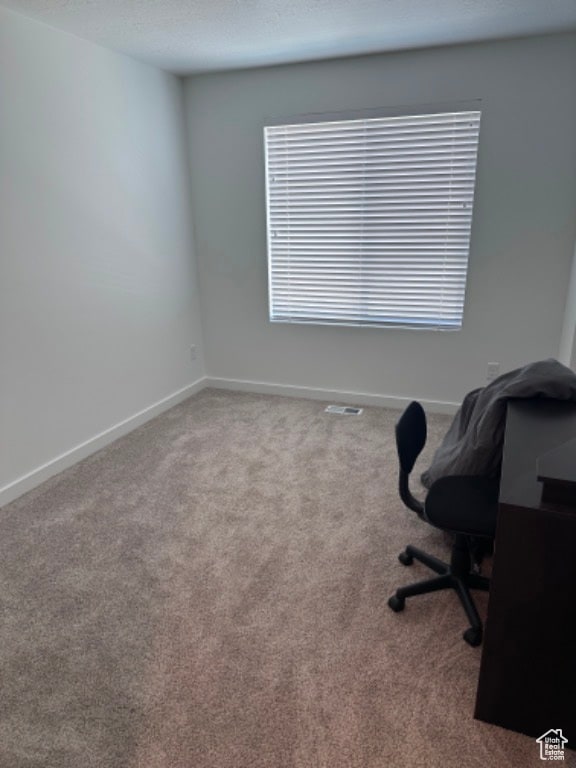 view of carpeted home office