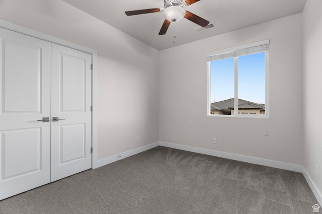 2128 N Montagna St, Washington, UT 84780 - unfurnished bedroom featuring ceiling fan, visible vents, baseboards, and carpet floors