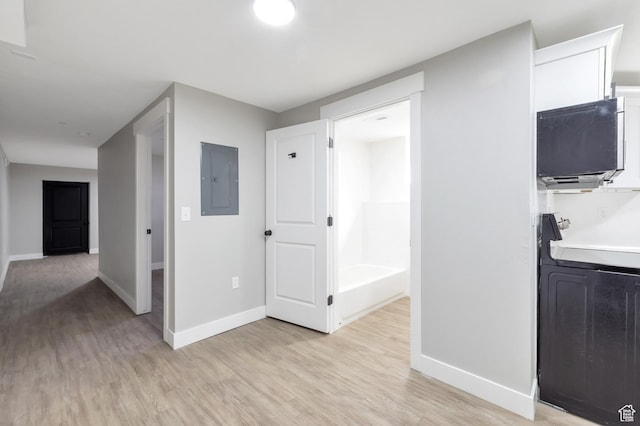 2745 Grant Ave, Ogden, UT 84401 - hall featuring light wood-style flooring, baseboards, and electric panel