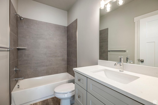 1082 S 2810 E, Spanish Fork, UT 84660 - bathroom featuring toilet, shower / bathing tub combination, vanity, and wood finished floors