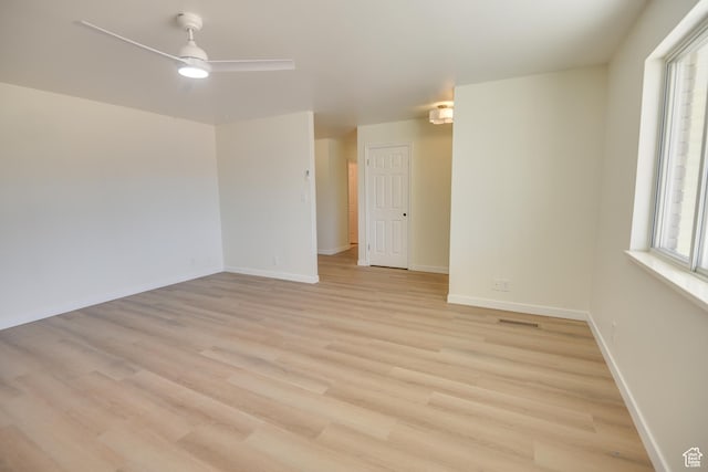 265 E Center St, Beaver, UT 84713 - spare room featuring light wood-style floors, visible vents, ceiling fan, and baseboards