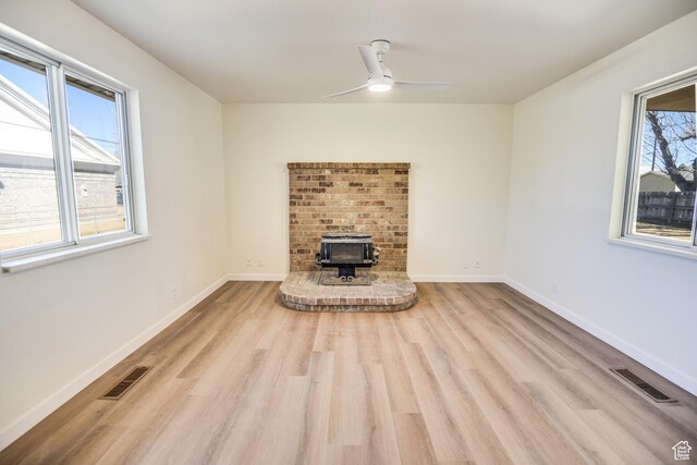 265 E Center St, Beaver, UT 84713 - unfurnished living room with a wood stove, a healthy amount of sunlight, and visible vents