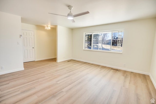 265 E Center St, Beaver, UT 84713 - spare room featuring light wood finished floors, ceiling fan, visible vents, and baseboards