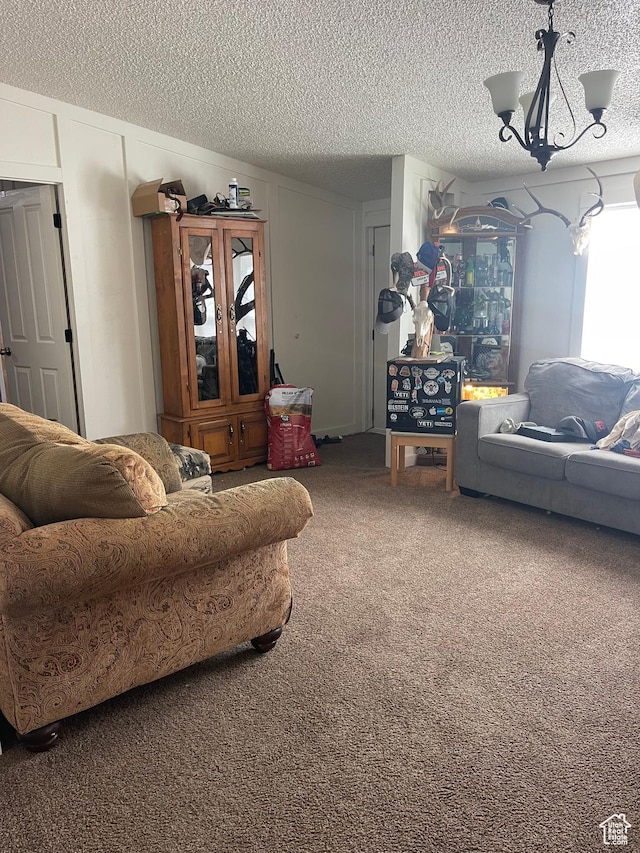 3772 N 15530 W, Altamont, UT 84001 - living area with a notable chandelier, carpet, and a textured ceiling