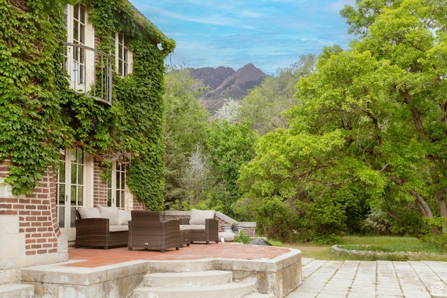 2633 E 6200 S, Holladay, UT 84121 - view of patio / terrace with an outdoor living space, french doors, and a mountain view