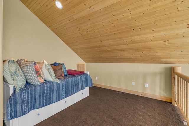 5404 Mountain Vw, Kamas, UT 84036 - unfurnished bedroom with vaulted ceiling, carpet, baseboards, wood ceiling, and visible vents