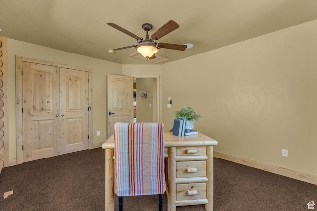 5404 Mountain Vw, Kamas, UT 84036 - office area with baseboards, dark colored carpet, and ceiling fan