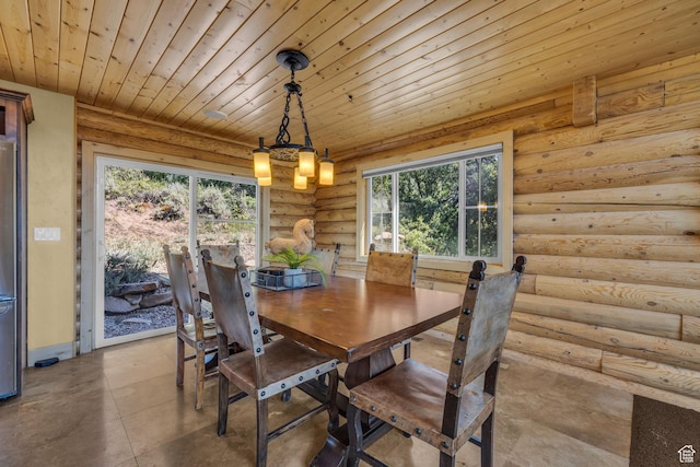 5404 Mountain Vw, Kamas, UT 84036 - dining room featuring rustic walls, wooden ceiling, and plenty of natural light