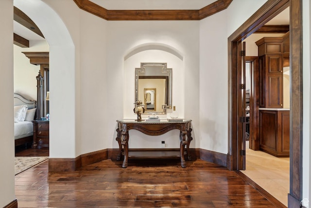 340 Hollyhock St, Park City, UT 84098 - corridor with arched walkways, baseboards, and hardwood / wood-style flooring