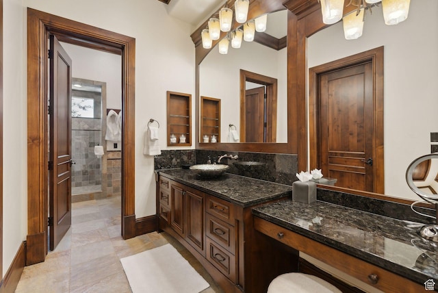 340 Hollyhock St, Park City, UT 84098 - bathroom with vanity, baseboards, and tiled shower
