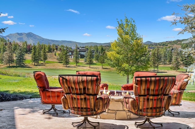 340 Hollyhock St, Park City, UT 84098 - view of patio with a fire pit and a mountain view