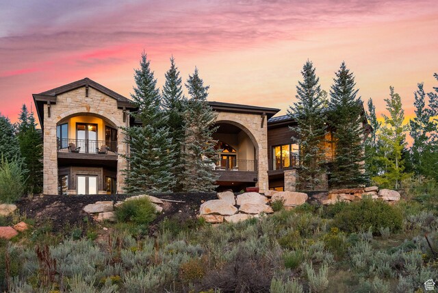 340 Hollyhock St, Park City, UT 84098 - view of front of home with stone siding and a balcony