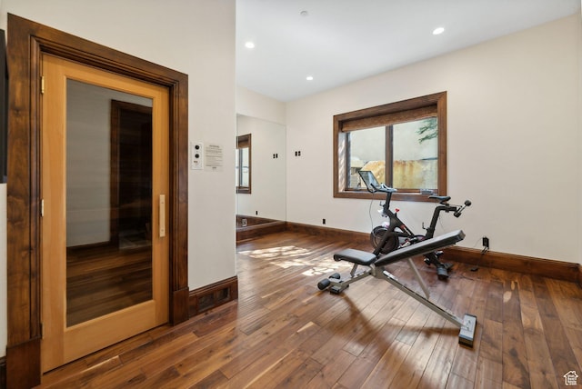 340 Hollyhock St, Park City, UT 84098 - exercise area with a sauna, baseboards, hardwood / wood-style floors, and recessed lighting