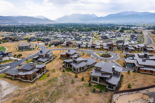 drone / aerial view featuring a mountain view