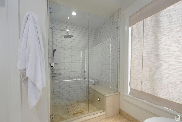 bathroom with a stall shower