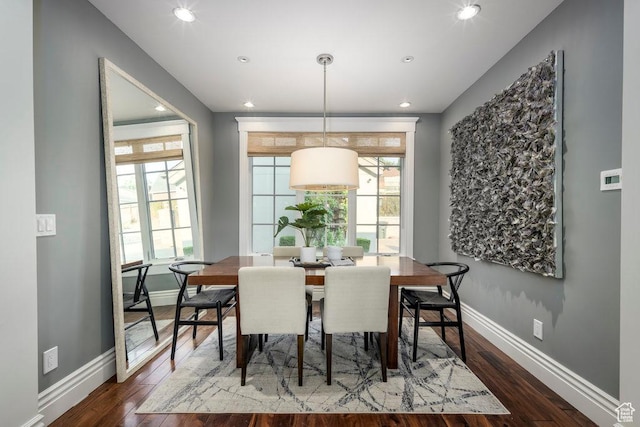 dining room featuring plenty of natural light, baseboards, and wood finished floors