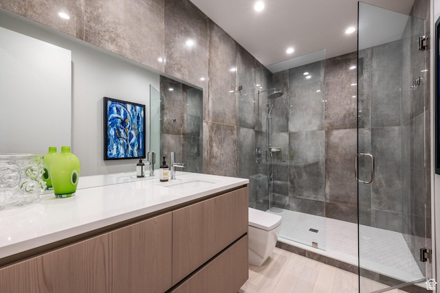 405 N Virginia St, Salt Lake City, UT 84103 - bathroom with vanity, a shower stall, toilet, and recessed lighting