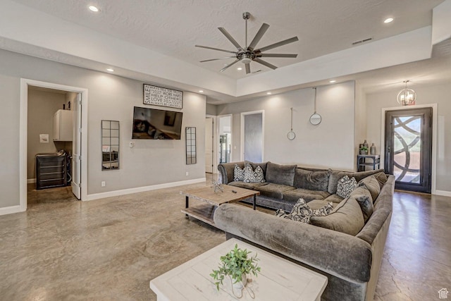 3243 S 4900 W, Hurricane, UT 84737 - living area featuring recessed lighting, baseboards, a textured ceiling, visible vents, and ceiling fan