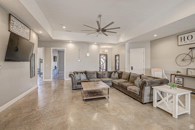 3243 S 4900 W, Hurricane, UT 84737 - living area with a ceiling fan, recessed lighting, baseboards, and a raised ceiling