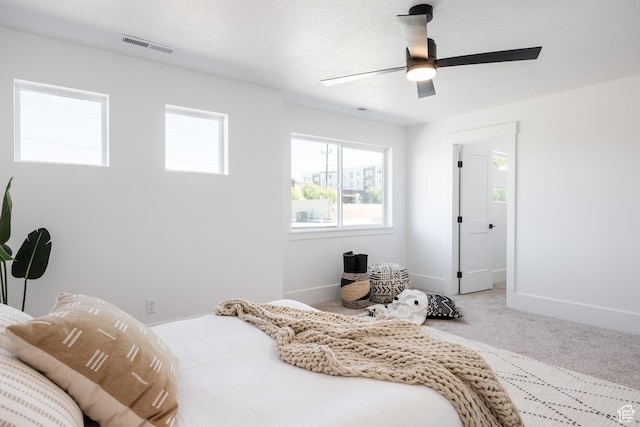 608 E Simpson Ave S, Salt Lake City, UT 84106 - bedroom with ceiling fan, carpet flooring, visible vents, and baseboards