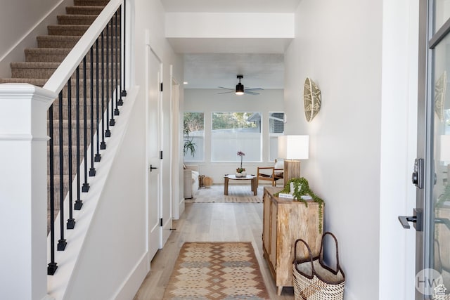 608 E Simpson Ave S, Salt Lake City, UT 84106 - entryway featuring light wood-style floors, stairway, and a ceiling fan