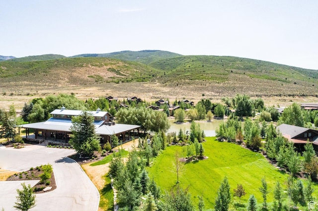 birds eye view of property featuring a mountain view