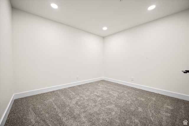 unfurnished room featuring baseboards, recessed lighting, and carpet flooring