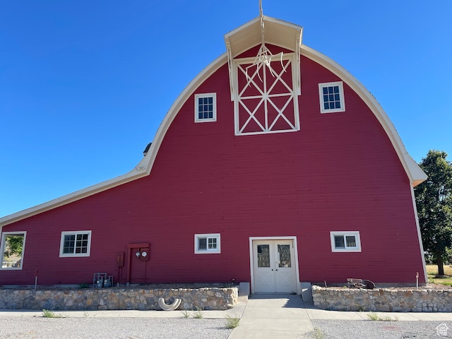 exterior space with a barn