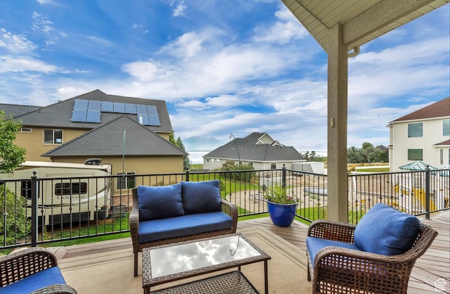 2118 S Centennial Blvd S, Saratoga Springs, UT 84045 - view of patio / terrace with outdoor lounge area, a balcony, and a residential view
