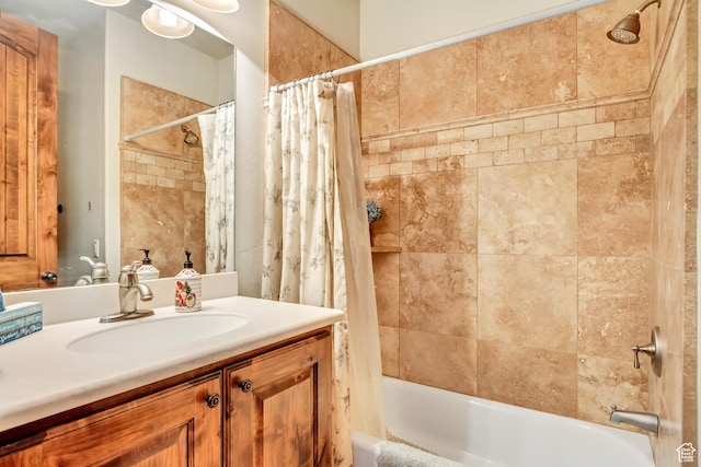 2118 S Centennial Blvd S, Saratoga Springs, UT 84045 - bathroom with shower / bathtub combination with curtain and vanity