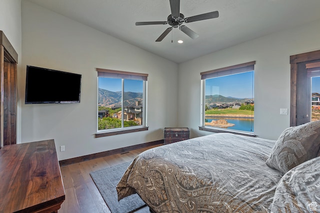 1375 E Lasso Trl, Hideout, UT 84036 - bedroom with lofted ceiling, ceiling fan, and hardwood / wood-style floors